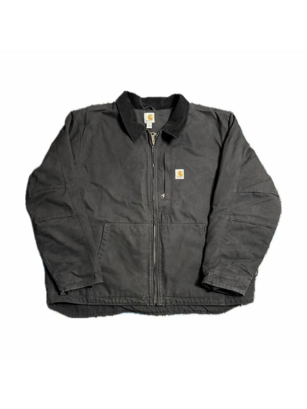 Y2K Carhartt Black Zip Up Jacket with Fleece Lining & Corduroy Collar — Size XXL